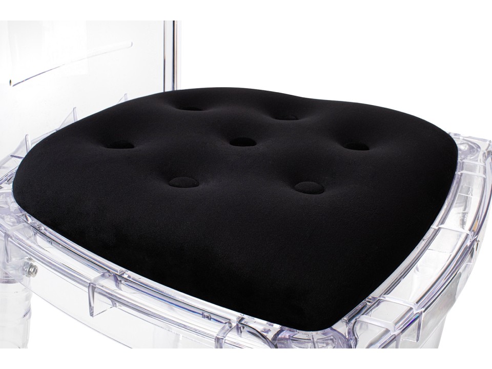 Krzesło CONTAR transparentne - czarna poduszka velvet, poliwęglan - King Home
